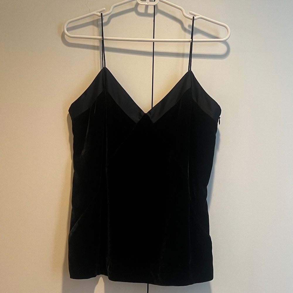 Club Monaco Black Velvet Satin Trim Cami Top S